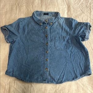 Brandy Melville Light Blue Cropped Denim Button up Shirt